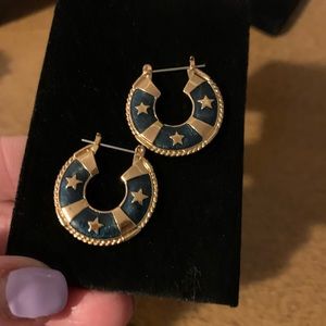 Nautical Hoop Earrings, Pierced With Surgical Steel Posts, New In Box, Navy/Gold